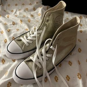 Gold glitter high-top converse